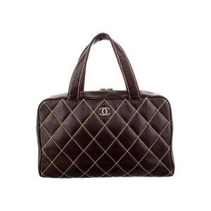 Chanel Wild Stitch Brown Leather Squared Diamond Stitching Top Handle Bag